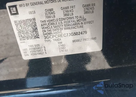 2018 Chevrolet Silverado 1500 1Lt z USA, uszkodzony, nr VIN 3GCPCREC7JG502479